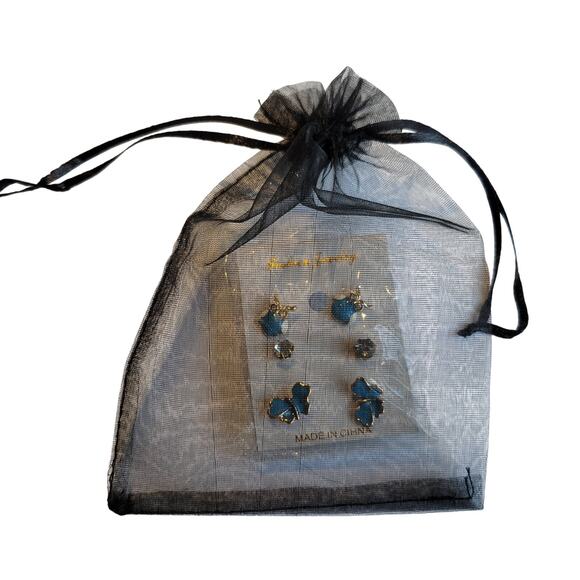 Blue Owl Stud Earrings Set w/ Crystal Studs & Butterfly Pair 3 Pair, Gift Bag - Picture 6 of 6